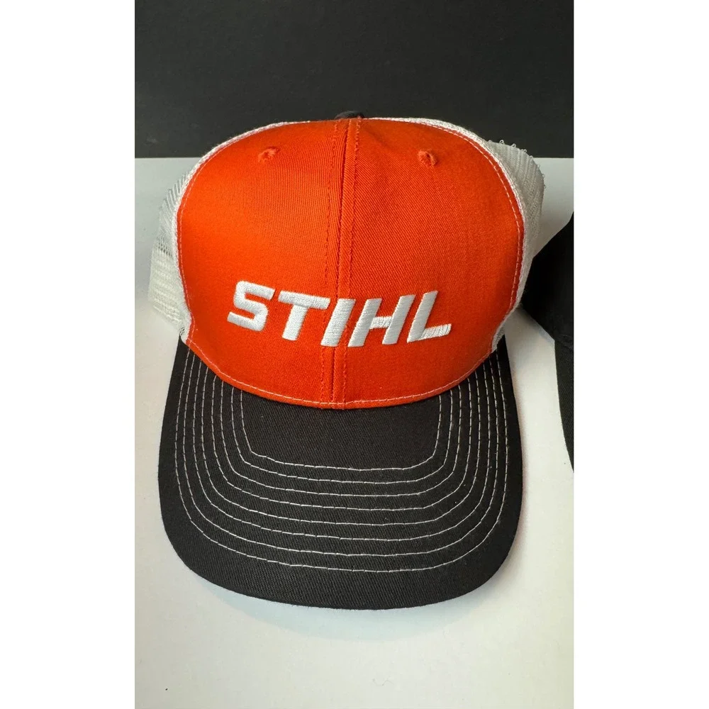 STIHL Hat Lot of 2 Black Orange Mesh Trucker Snapback Adjustable Baseball Caps
